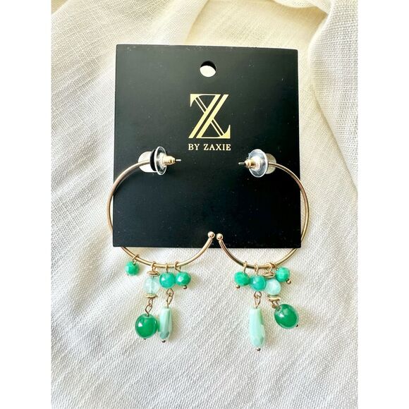 ZAXIE gold hoop with shades of green beaded earrings - Picture 1 of 3